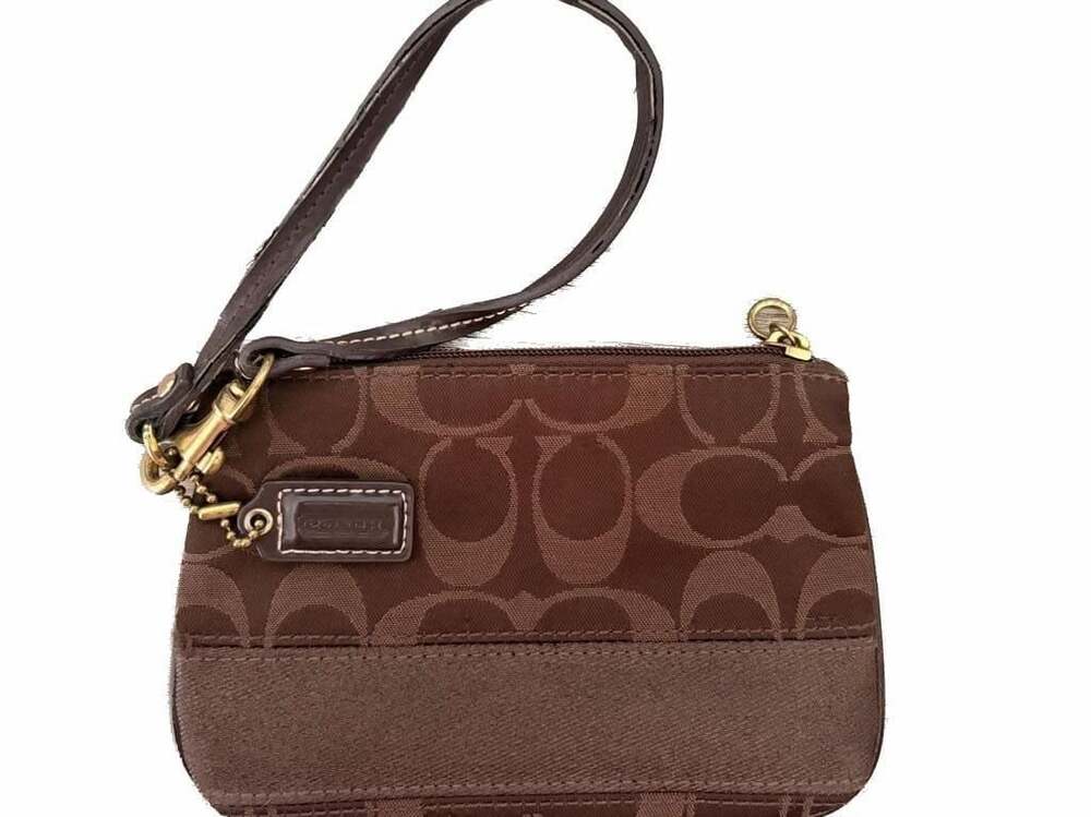 COACH Women's Dark Brown Signature C Wristlet MUST SEE!!